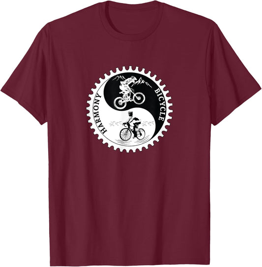 Bicycle Shirt Gift Yin Yang Road And Mountain Bike Month T-Shirt - T-Shirt | Maroon