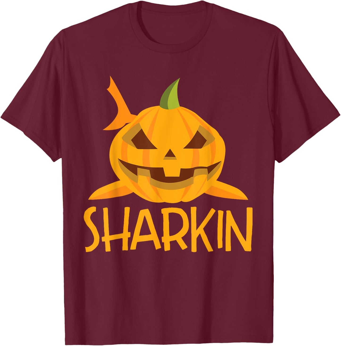 Halloween Shark Sharkin Pumpkin Costume Funny T-Shirt - T-Shirt | Maroon