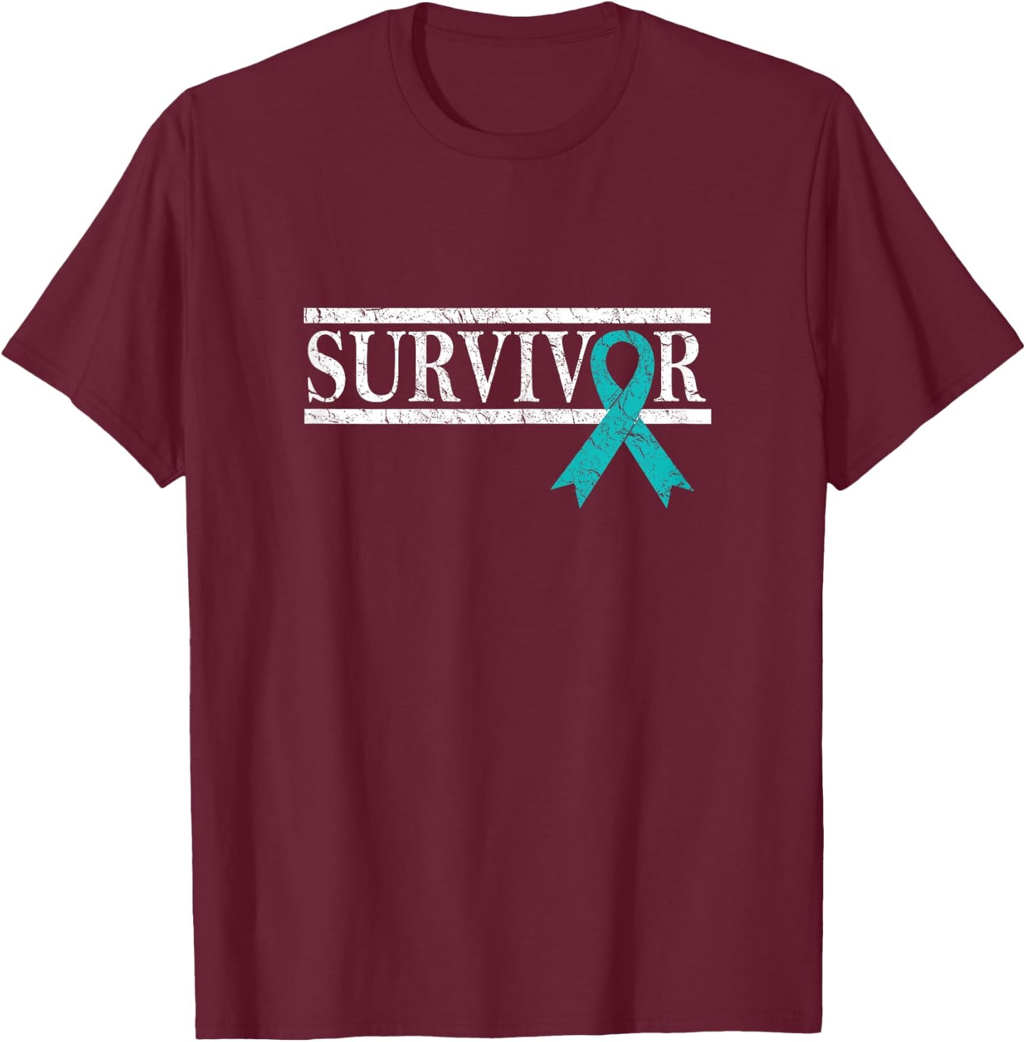Ovarian Cancer Survivor, Teal Ribbon Ovarian Cancer T-Shirt - T-Shirt | Maroon