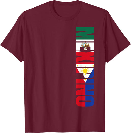Mexipino Mexican Filipino American Heritage Vertical Shirt T-Shirt - T-Shirt | Maroon