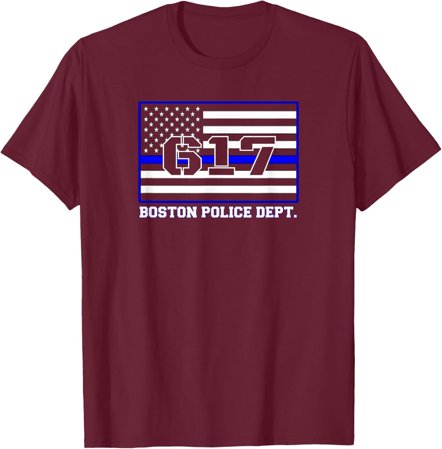 City Boston Massachusetts Police Officer USA Flag Code 617 T-Shirt - T-Shirt | Maroon