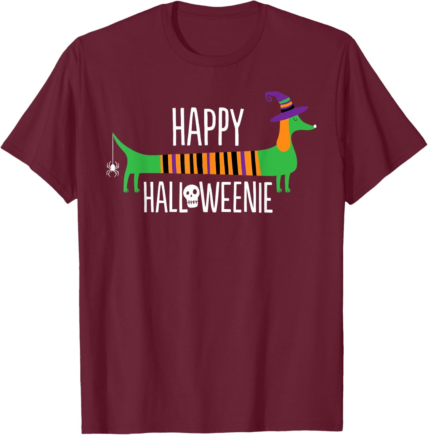 Happy Halloweenie Cute Viennese Dog Dachshund Halloween T-Shirt - T-Shirt | Maroon