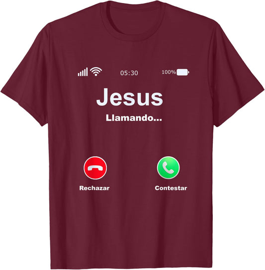 Jesus Llamando T-Shirt - T-Shirt | Maroon