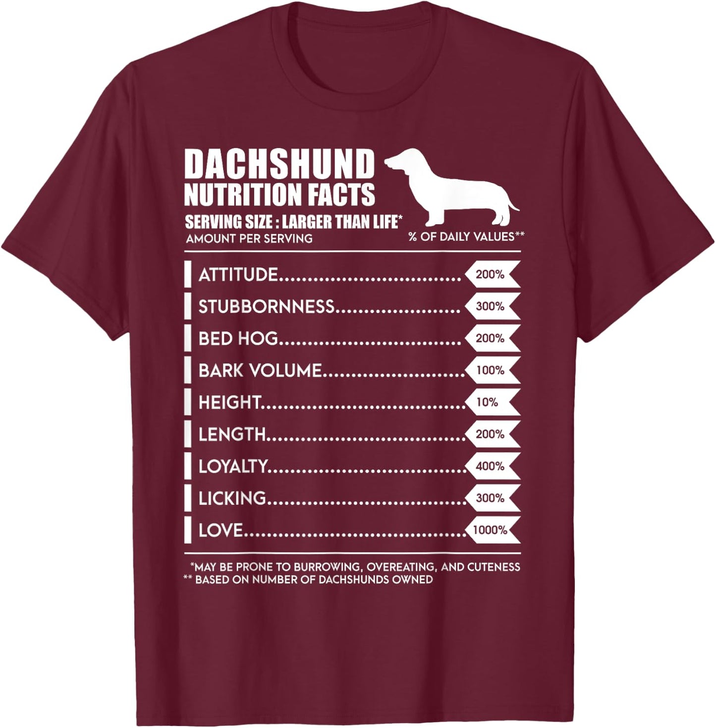 Weiner Dog T Shirt - Dachshund Nutrition Facts Shirt T-Shirt - T-Shirt | Maroon