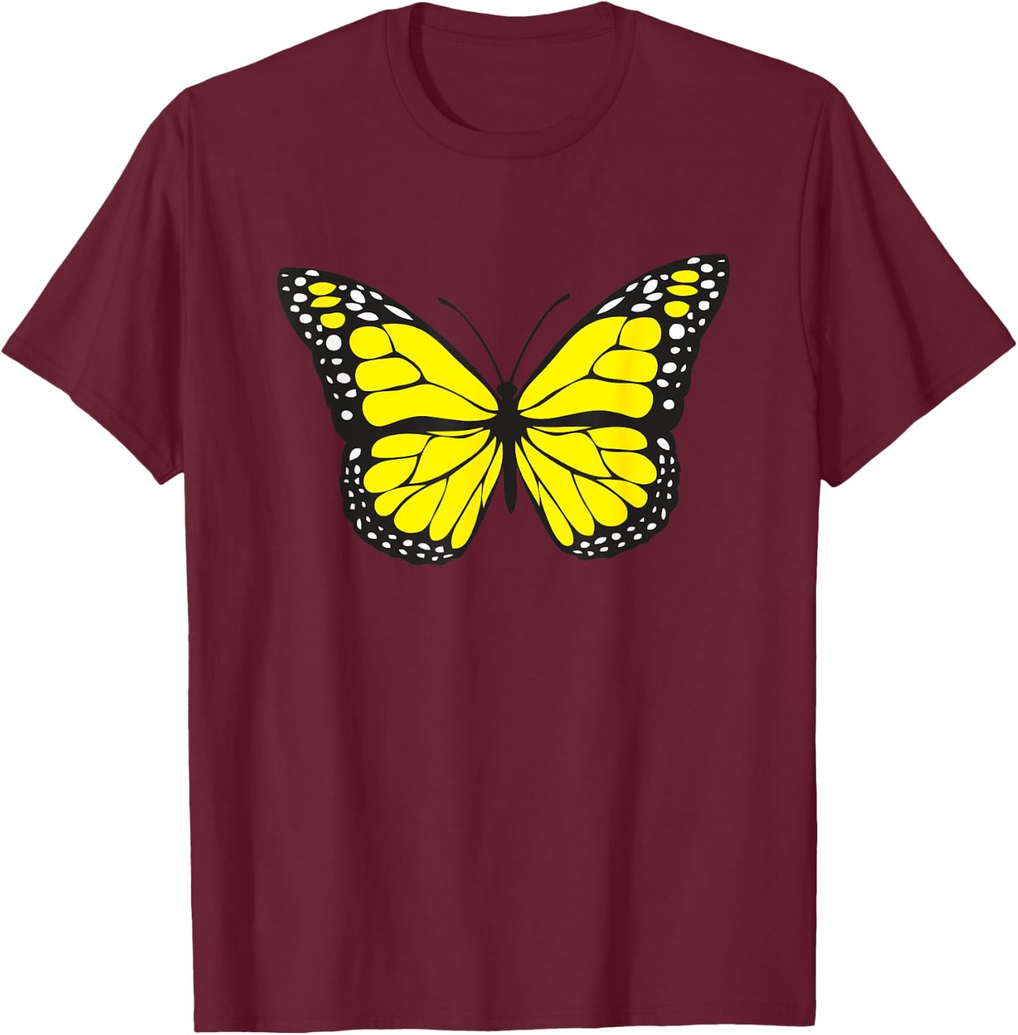 Cute Colorful Yellow Butterfly T-Shirt - T-Shirt | Maroon