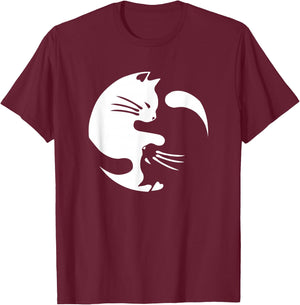 Cat Yin Yang Peace Loving Interconnected Gift T-Shirt - T-Shirt | Maroon