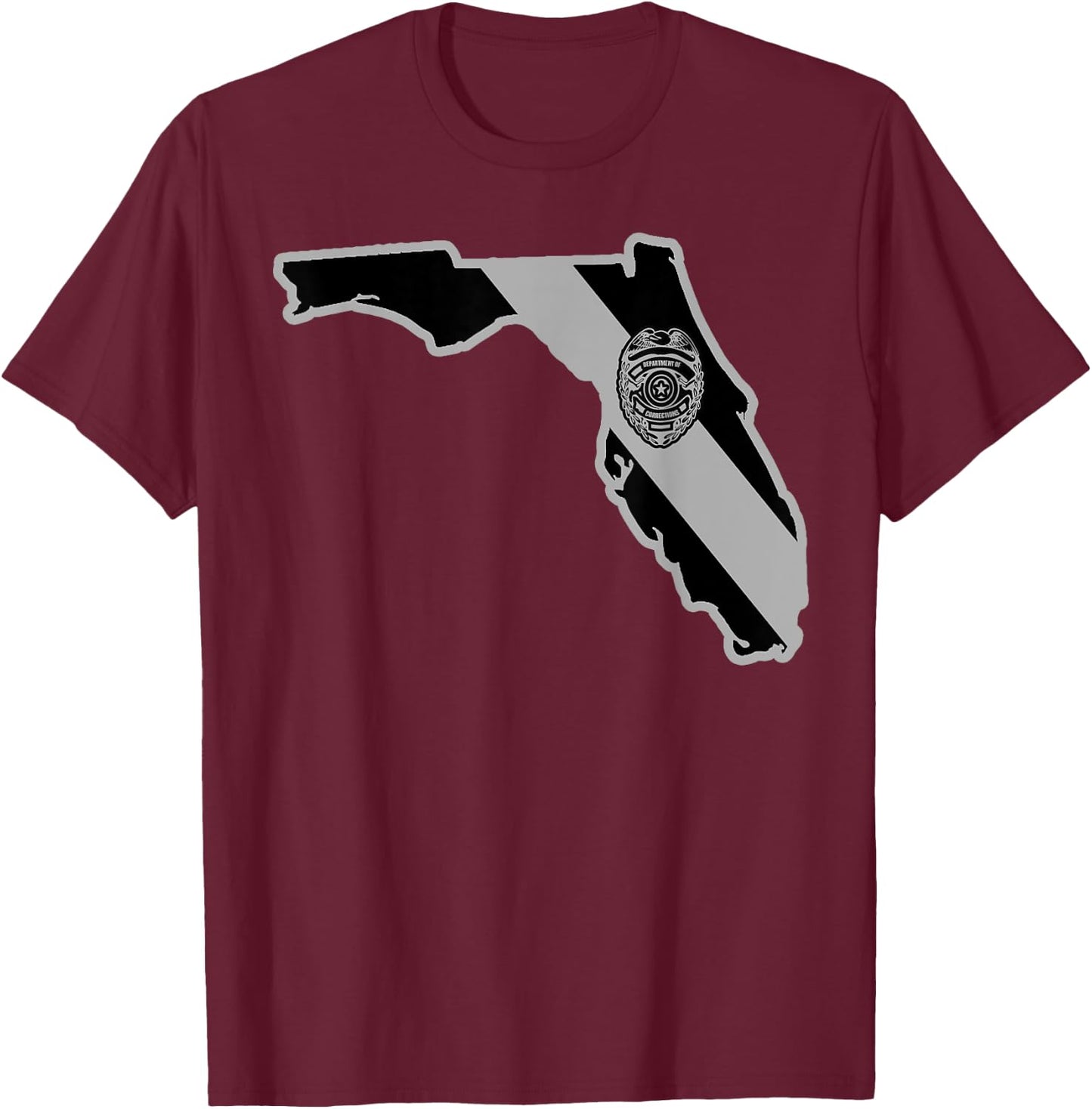 Florida Correctional Officer Thin Silver Line Florida Shirt T-Shirt - T-Shirt | Maroon