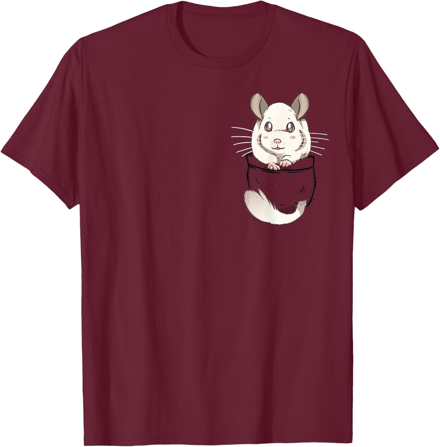 Pocket Cute White Fur Chinchilla T-Shirt - T-Shirt | Maroon