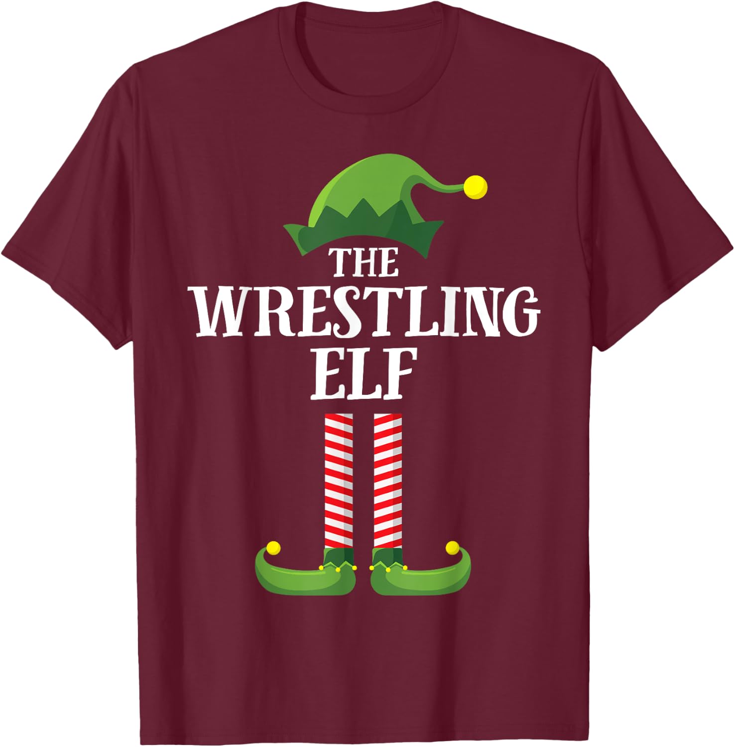 Wrestling Elf Matching Family Group Christmas Party Pyjamas T-Shirt - T-Shirt | Maroon