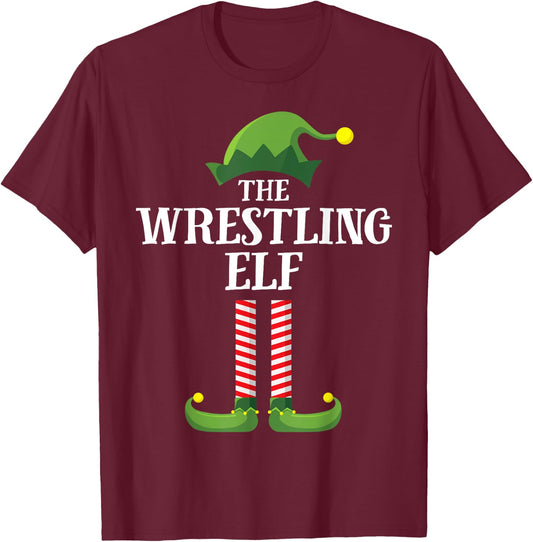 Wrestling Elf Matching Family Group Christmas Party Pyjamas T-Shirt - T-Shirt | Maroon