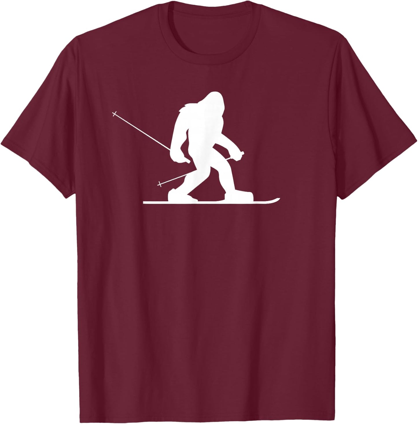 Skiing Bigfoot Shirt, Funny Cute Sasquatch Ski Winter Gift T-Shirt - T-Shirt | Maroon