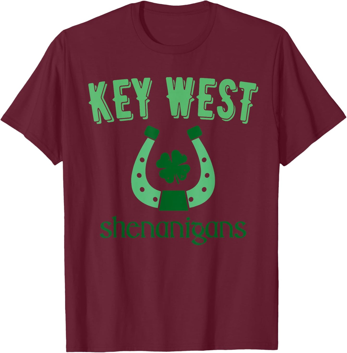 Key West Shenanigans, St Patrick's Day Horseshoe Clover T-Shirt - T-Shirt | Maroon