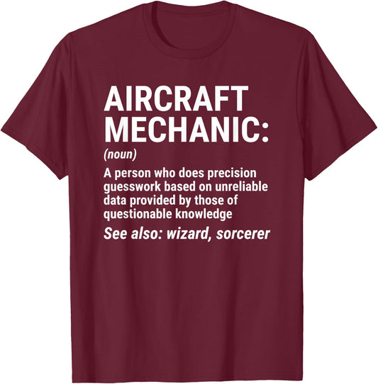 Aircraft Mechanic Definition Funny Mechanic T-Shirt - T-Shirt | Maroon
