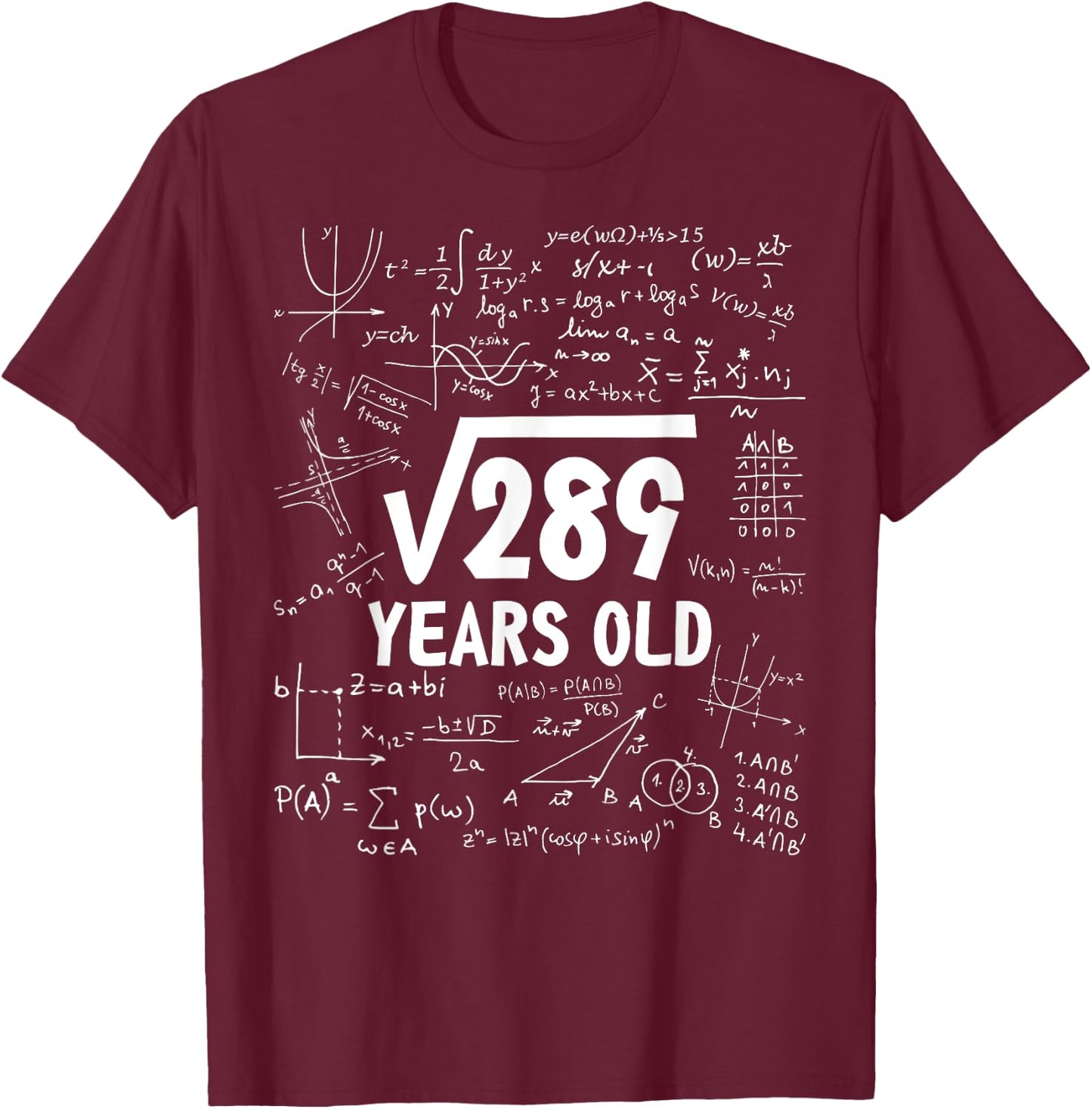 17th Birthday Square Root of 289 17 Yrs Years Old Boy Math T-Shirt - T-Shirt | Maroon