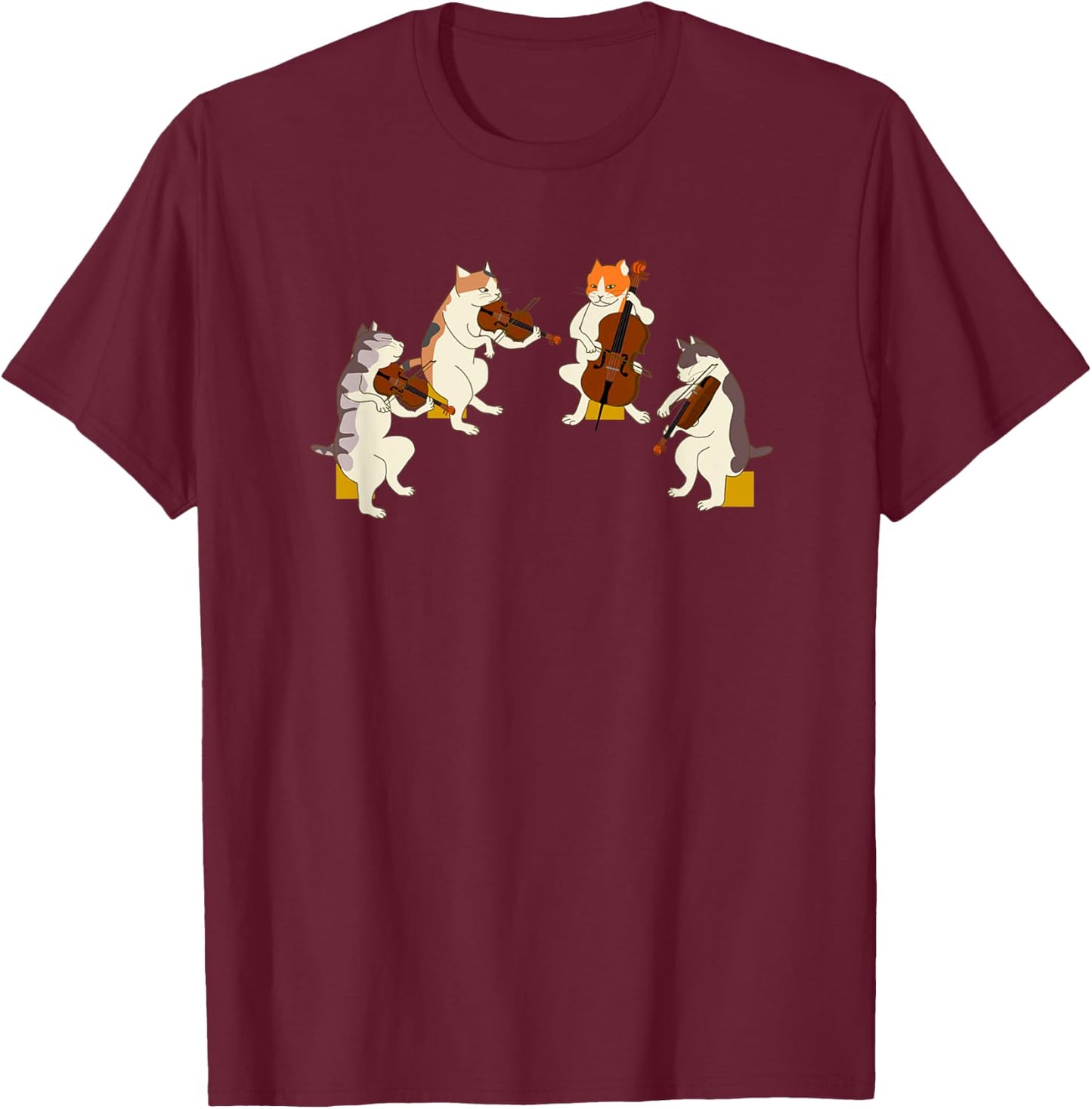 Playing Cats String Quartet Funny Musician Orchestra Fun Men Women Kids T-Shirt - T-Shirt | Maroon