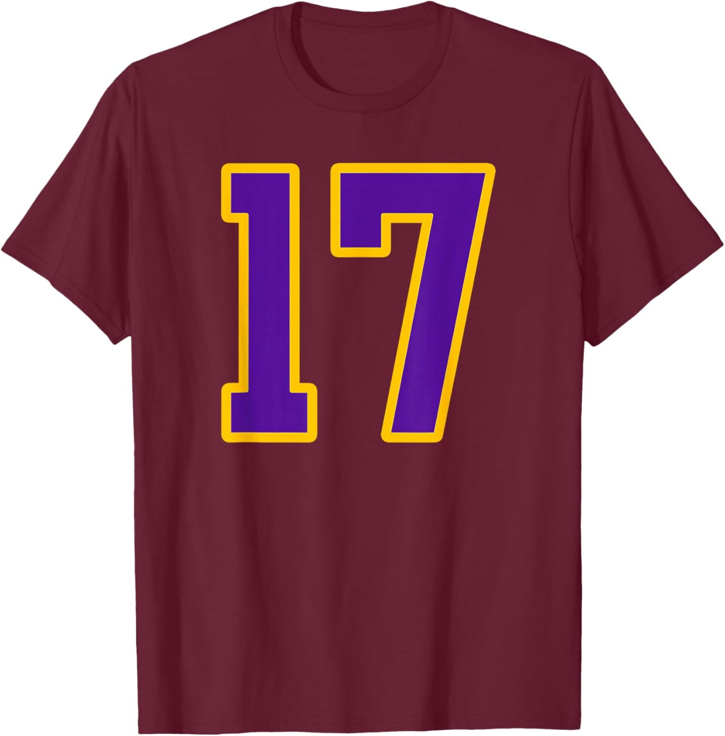 Purple and Gold Number 17 Jersey Player Uniform #17 Fan T-Shirt - T-Shirt | Maroon