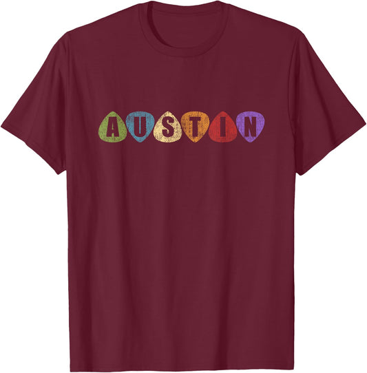Austin Texas Music Guitar Picks Men Women TX T-Shirt - T-Shirt | Maroon
