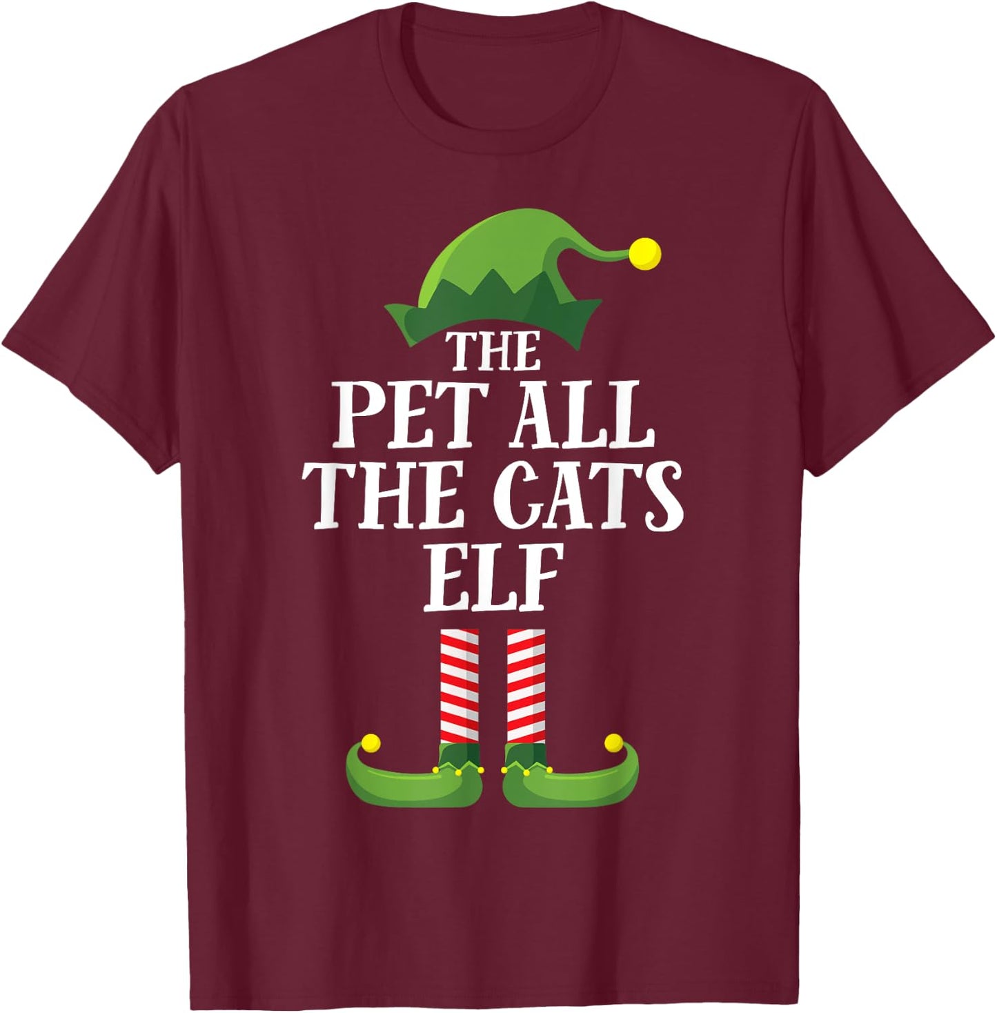 Pet All The Cats Elf Matching Family Group Christmas Pyjamas T-Shirt - T-Shirt | Maroon