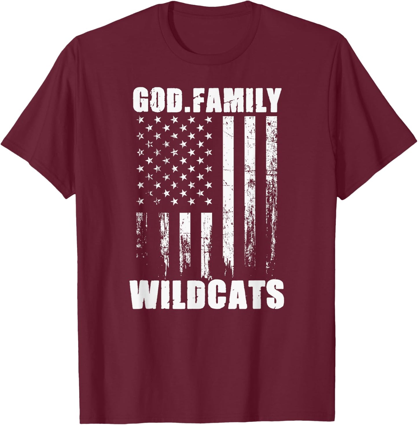 El Dorado Wildcats God. Family. Vintage USA Flag T-Shirt - T-Shirt | Maroon