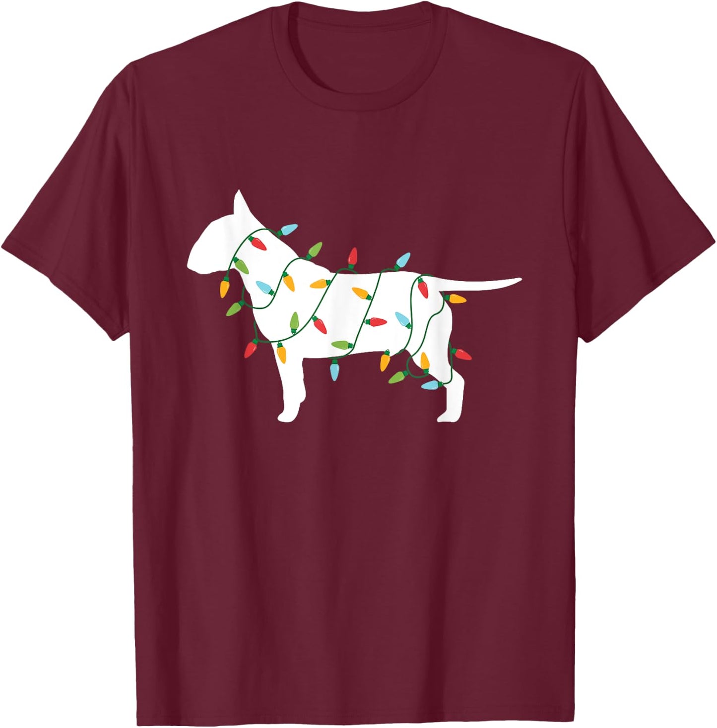 Christmas Lights Bull Terrier T Shirt Gifts for Dog Lovers Men Women Kids T-Shirt - T-Shirt | Maroon