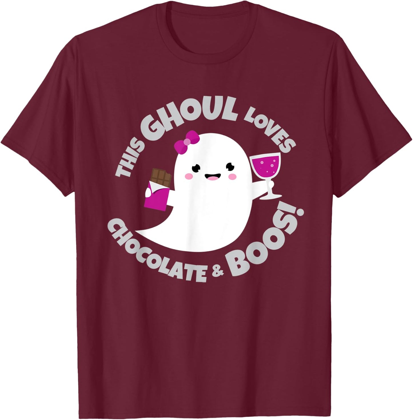 Wine Chocolate Lover Funny Quote Cute Halloween Ghost | Gift T-Shirt - T-Shirt | Maroon