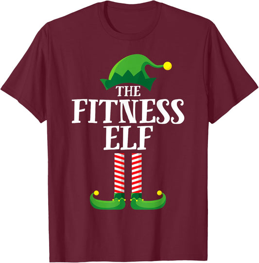 Fitness Elf Matching Family Group Christmas Party Pyjamas T-Shirt - T-Shirt | Maroon