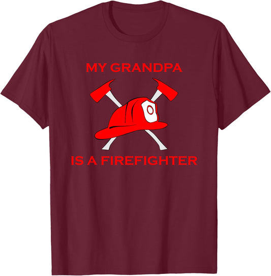 My Grandpa Is A Firefighter Helmet & Axe Fireman Shirt T-Shirt - T-Shirt | Maroon