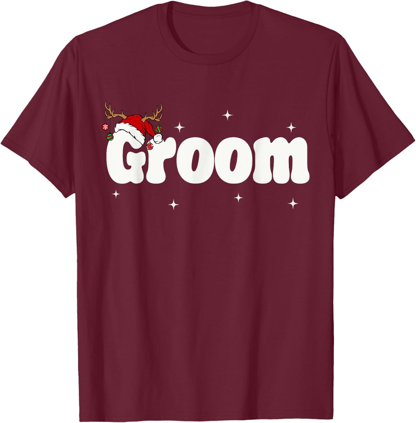 Groom Bride Santa Couples Christmas Outfits Xmas Pajamas T-Shirt - T-Shirt | Maroon