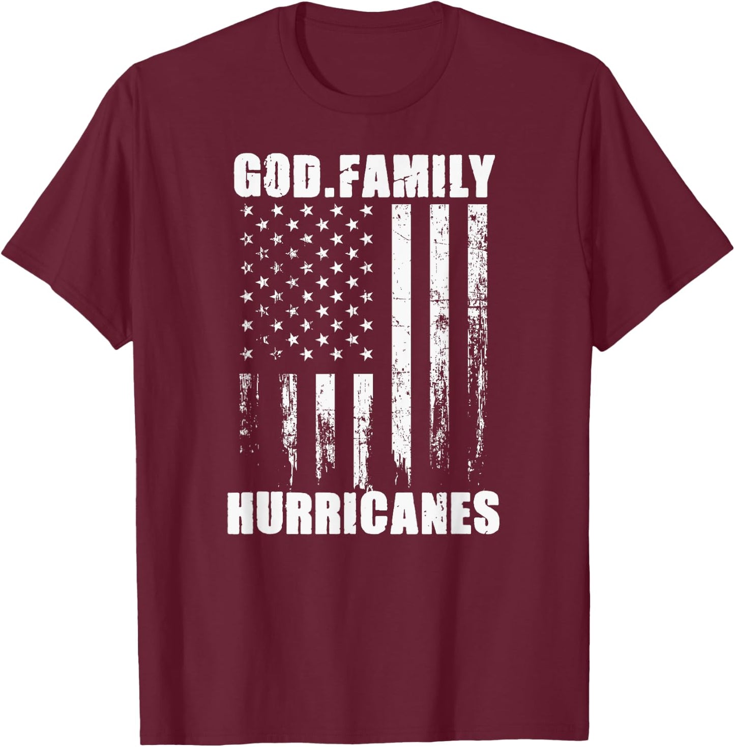Flomaton Hurricanes God. Family. Vintage USA Flag T-Shirt - T-Shirt | Maroon