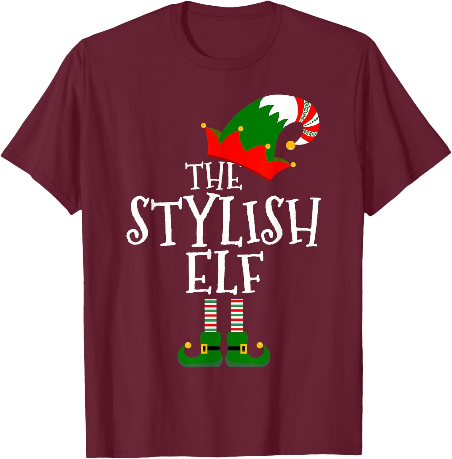 Funny The Stylish Elf Matching Family Group Gift Christmas T-Shirt - T-Shirt | Maroon