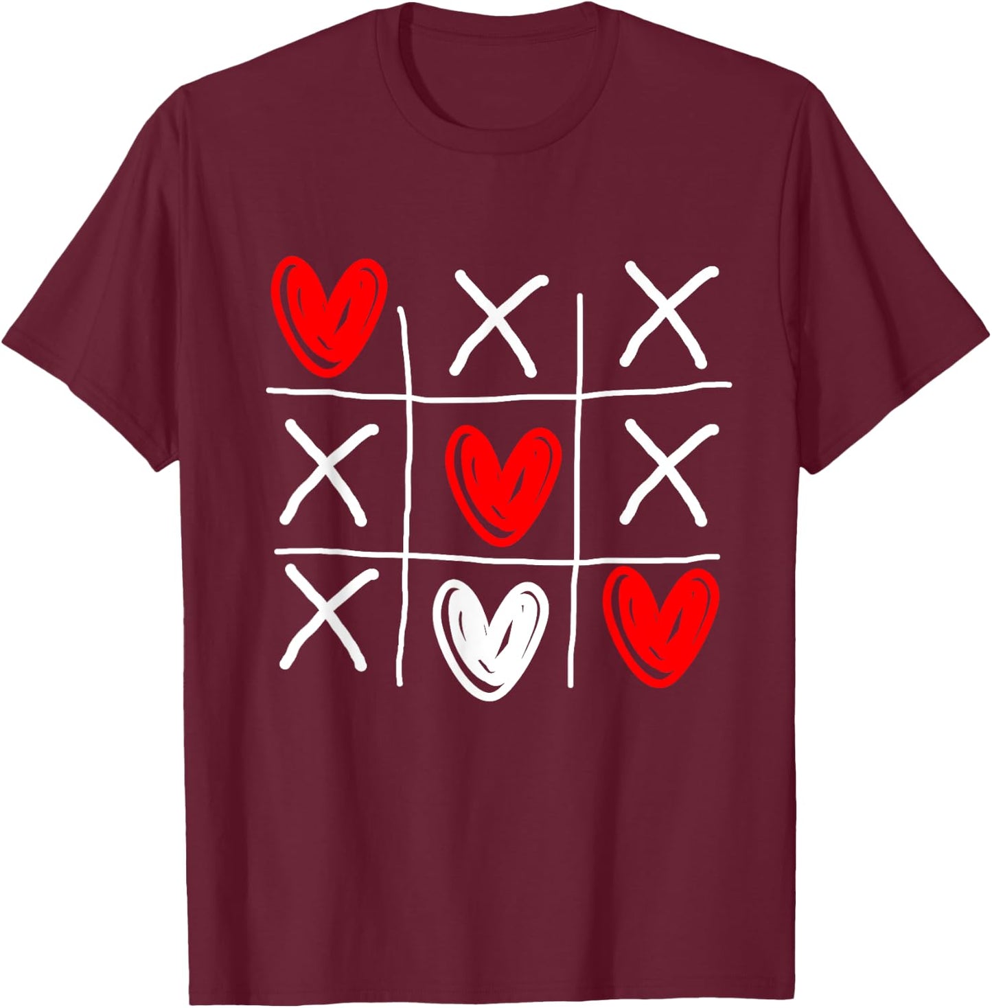 Tic Tac Toe Valentine's Day Love Heart In Love Couple Gift T-Shirt - T-Shirt | Maroon