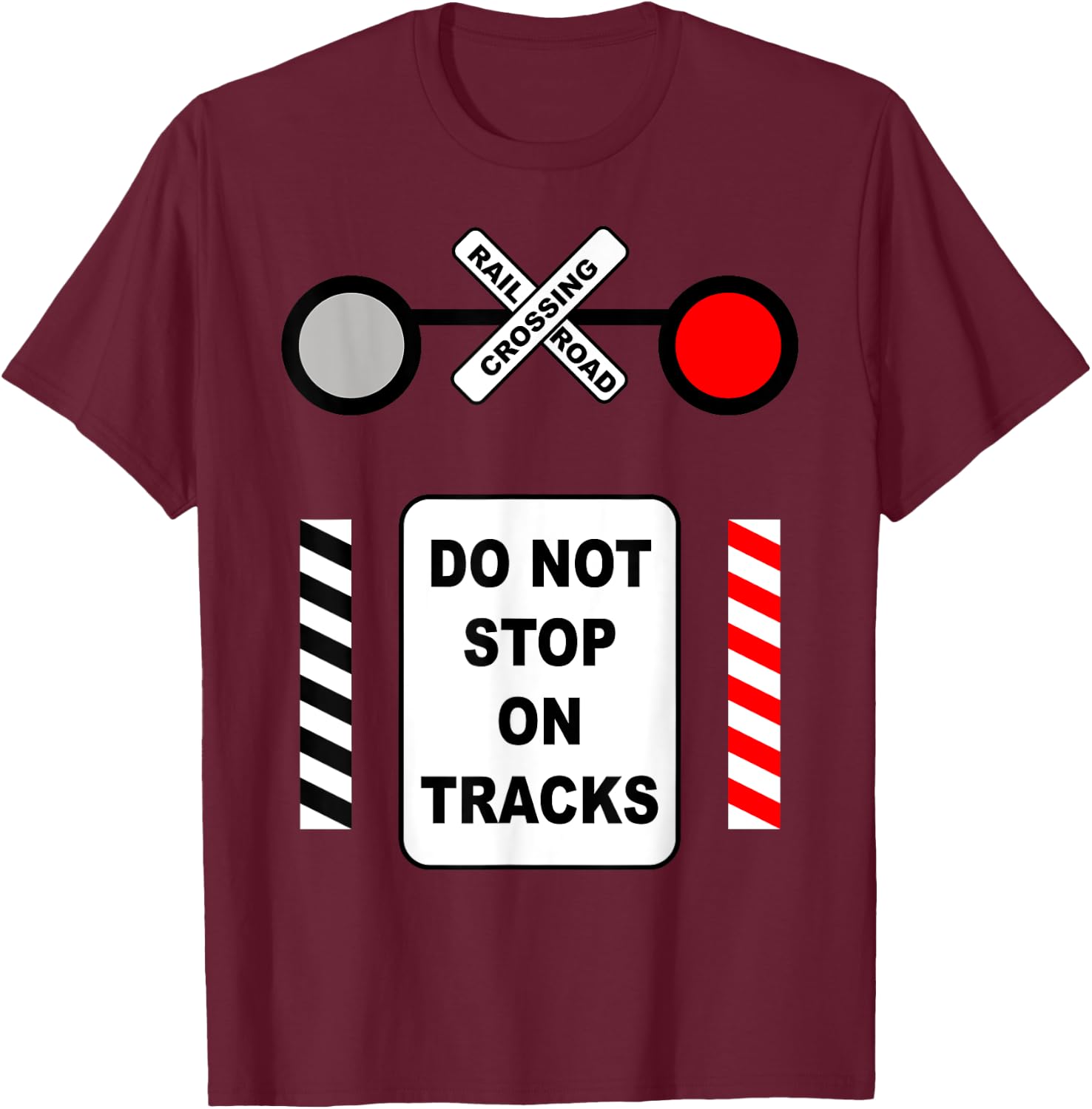 Railroad Crossing Sign Halloween Costume Railway Train T-Shirt - T-Shirt | Maroon