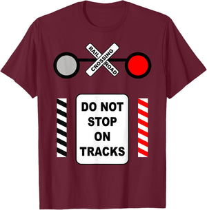 Railroad Crossing Sign Halloween Costume Railway Train T-Shirt - T-Shirt | Maroon