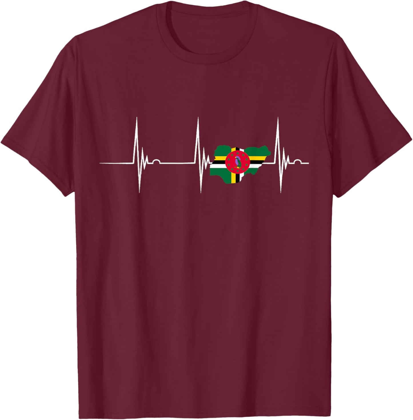 Dominica Flag Map Heartbeat EKG Pulse Dominican Roots T-Shirt - T-Shirt | Maroon