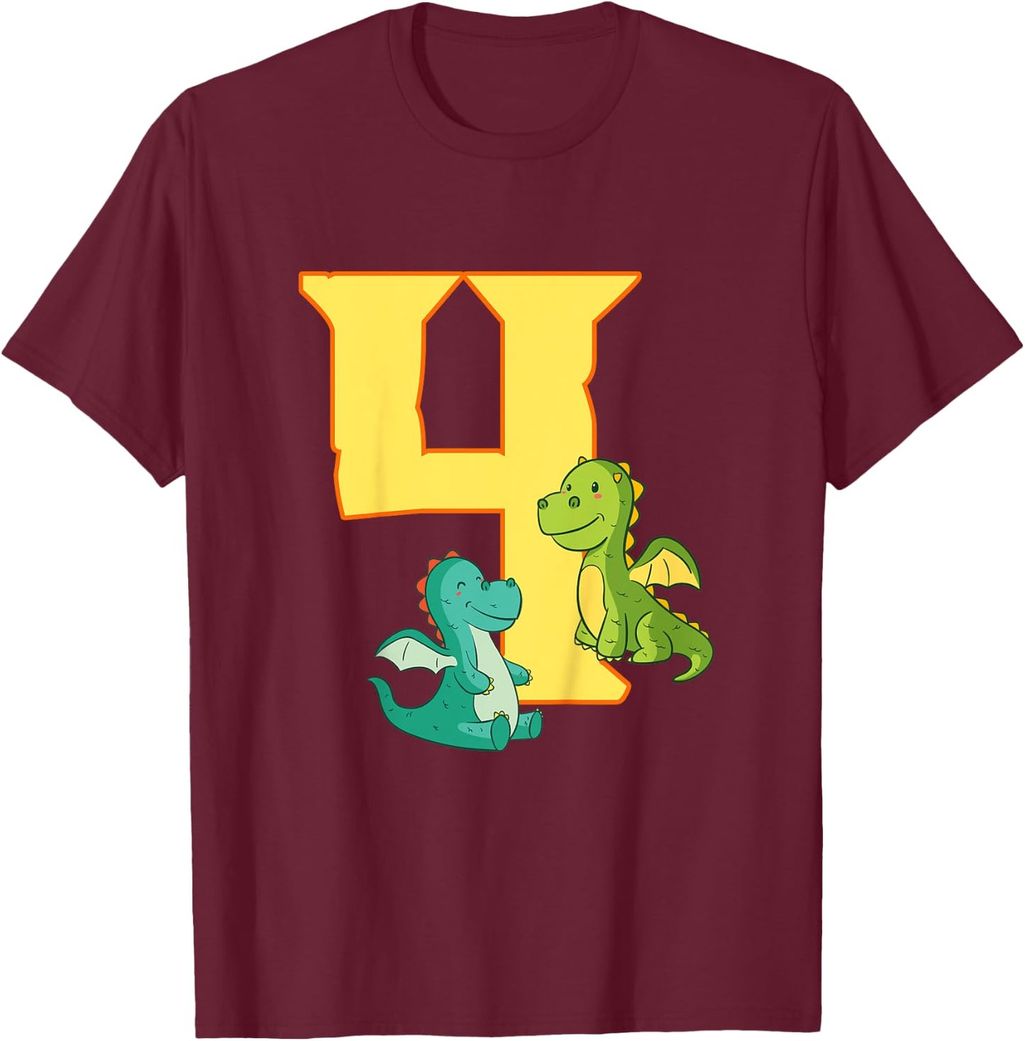 4th Birthday Dragon Gift 4 Years Old Dragon T-Shirt - T-Shirt | Maroon
