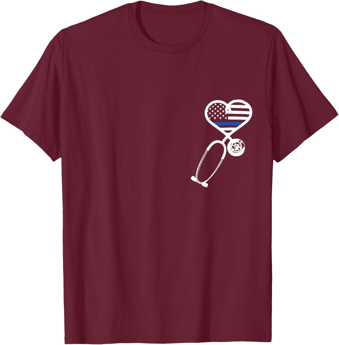Nurse Police Wife Officer Thin Blue Line Heart Flag T-Shirt - T-Shirt | Maroon