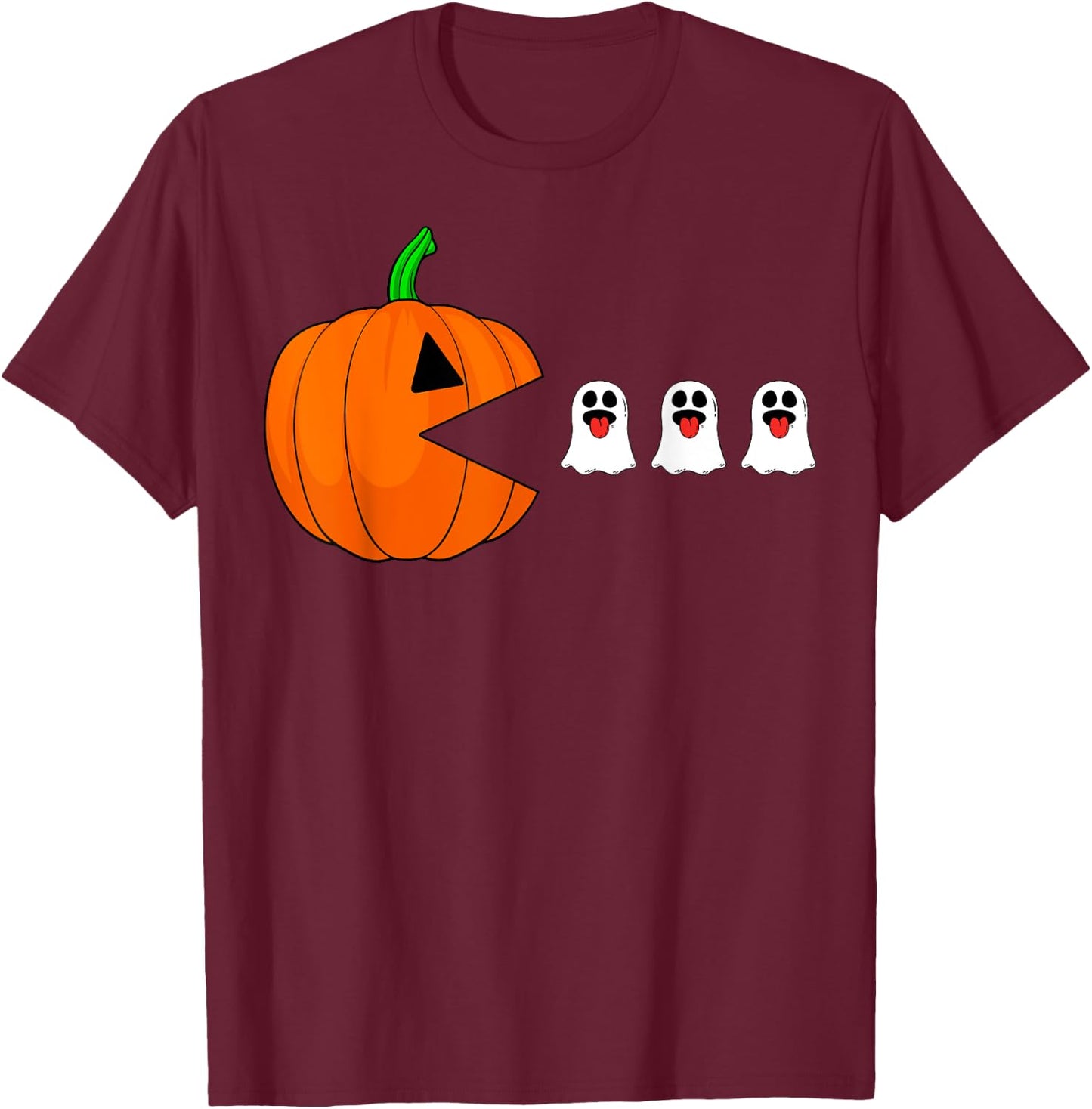 Halloween Gamer Pumpkin Eating Ghost Costume Men Boys Kids T-Shirt - T-Shirt | Maroon