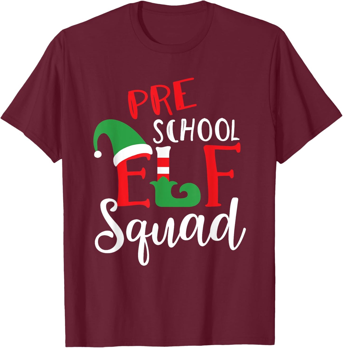 Elf Squad Pre School Christmas Teacher Top T-Shirt - T-Shirt | Maroon