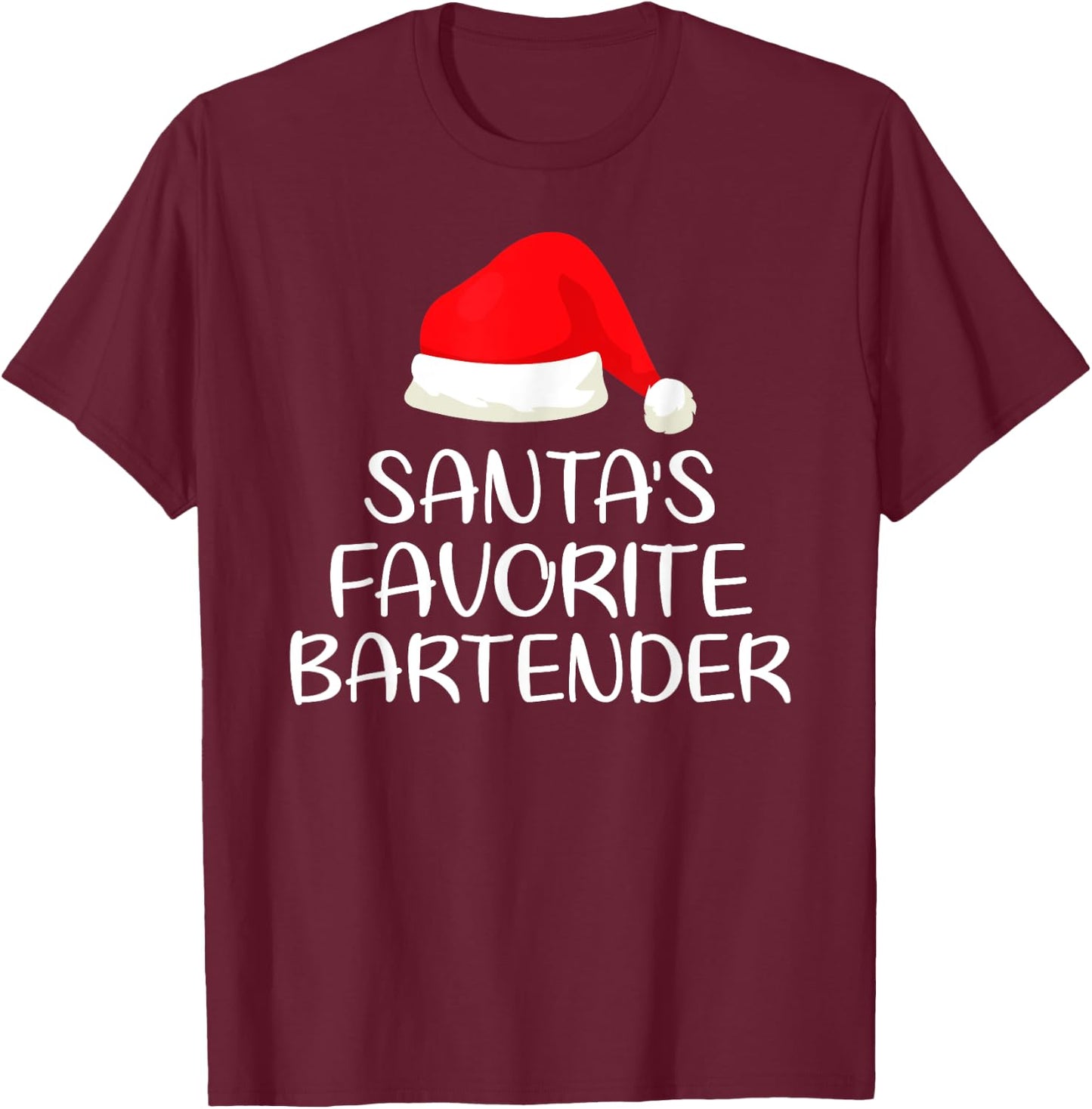 Santa's Favorite Bartender Matching Family Funny Christmas T-Shirt - T-Shirt | Maroon
