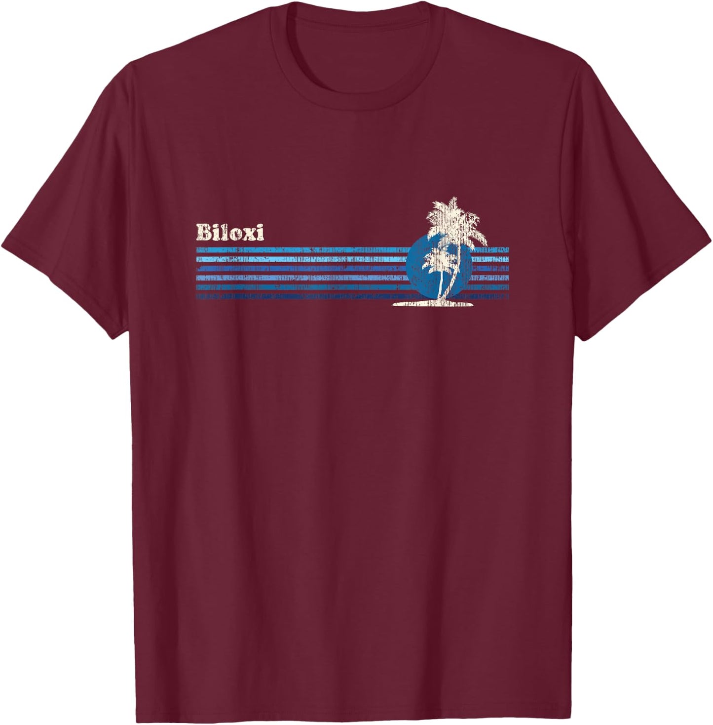 Biloxi MS Vintage 80s Palm Trees Sunset T-Shirt - T-Shirt | Maroon