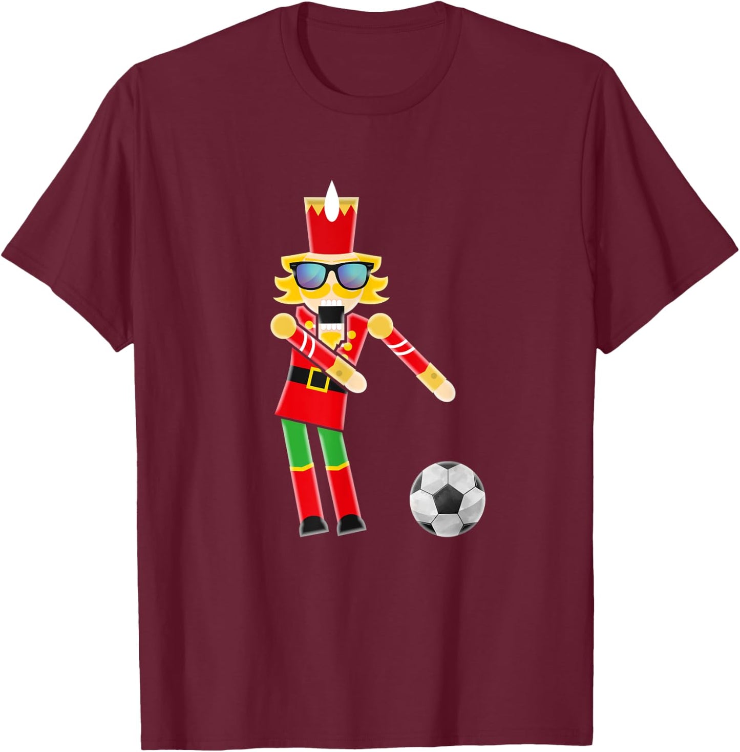 Christmas Soccer Flossing Nutcracker Gifts T-Shirt - T-Shirt | Maroon