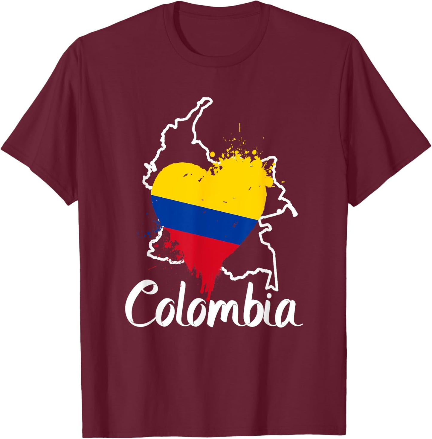 I Love Colombia National Flag Colors Heart With Map T-Shirt - T-Shirt | Maroon