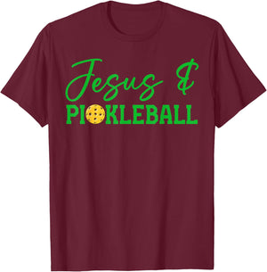 Jesus and Pickleball Funny Christian Pickleball Player Retro T-Shirt - T-Shirt | Maroon