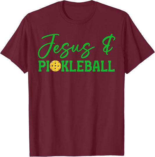 Jesus and Pickleball Funny Christian Pickleball Player Retro T-Shirt - T-Shirt | Maroon