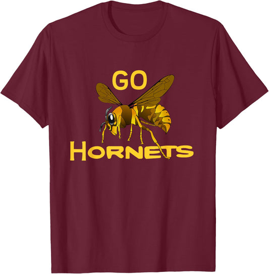 Go Hornets Football Baseball Basketball Cheer School Spirit T-Shirt - T-Shirt | Maroon