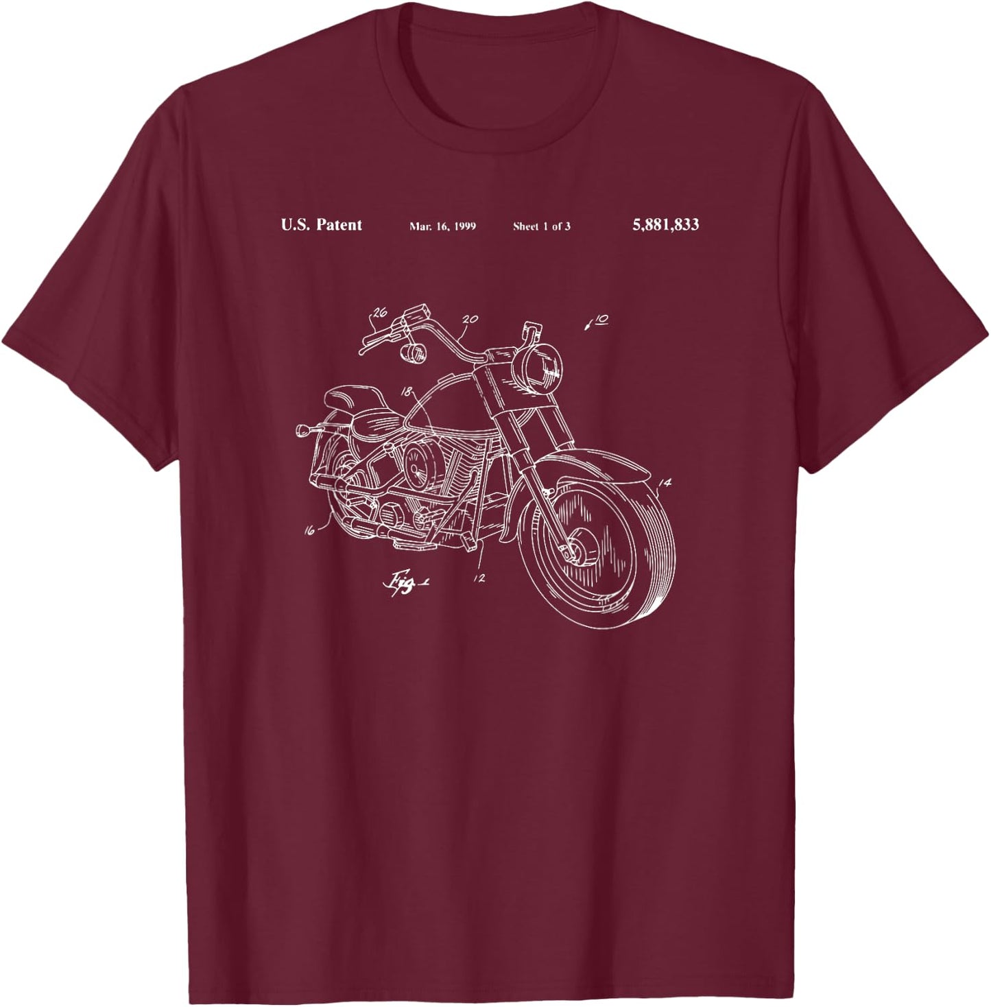 Classic Vintage Patent Print 1999 Motorbike T-Shirt - T-Shirt | Maroon