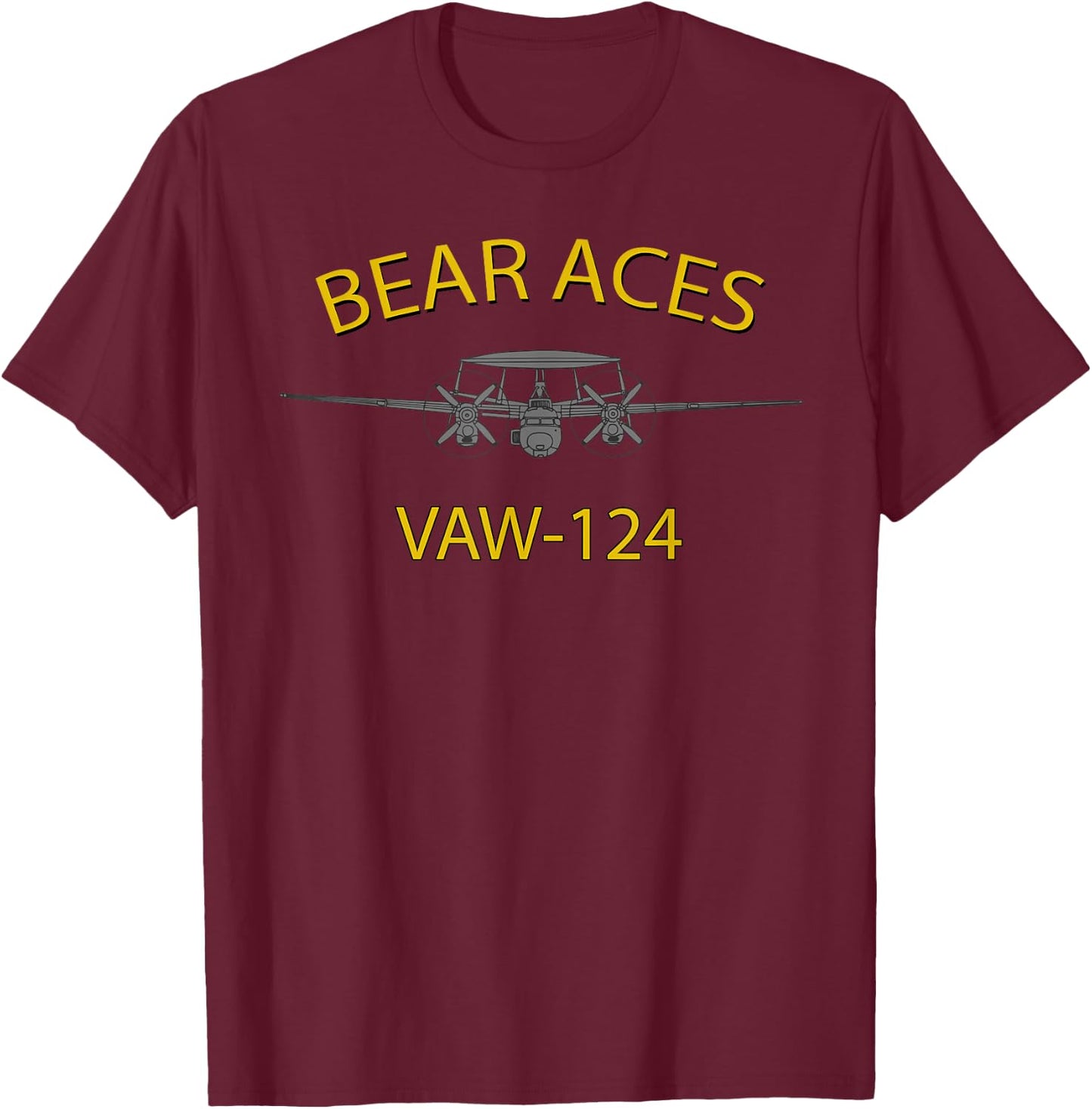 VAW-124 "Bear Aces" Squadron E-2 Hawkeye T-Shirt - T-Shirt | Maroon