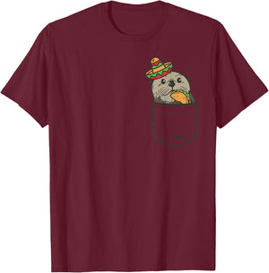 Cute Pocket Otter Cinco De Mayo Shirt Mexican Animal Taco T-Shirt - T-Shirt | Maroon