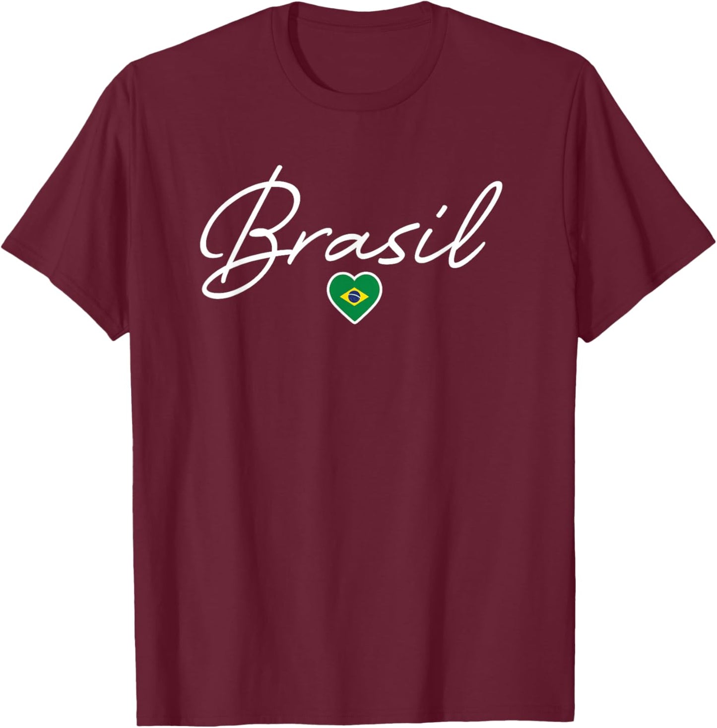 Brasil Souvenir Retro Brazil Flag Heart Cursive Girls T-Shirt - T-Shirt | Maroon