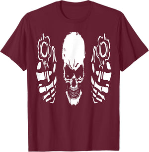 Skeleton Skull Double Gun Revolvers Skull Head ARRR T-Shirt - T-Shirt | Maroon